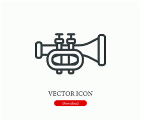 Trumpet vector icon.  Editable stroke. Linear style sign for use on web design and mobile apps, logo. Symbol illustration. Pixel vector graphics - Vector