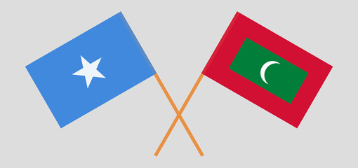 Crossed flags of Somalia and Maldives. Official colors. Correct proportion