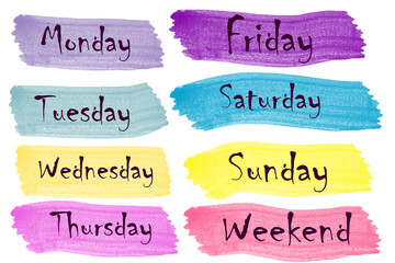 Days of week with watercolor brushes stickers