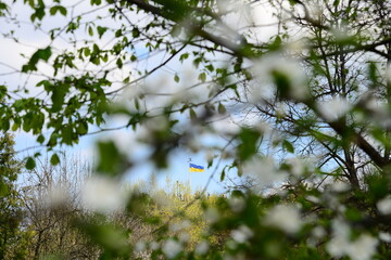 LVIV, UKRAINE - APRIL 17, 2019: People tourists at the top of High Castle Hill, Ukrainian city old town mountain peak on sunny summer day cityscape. Lviv city seen from mount on High Castle Hill