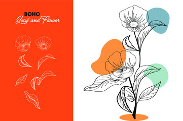 Floral line art with leaf