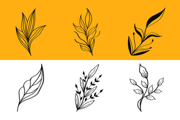 Line art leaf set