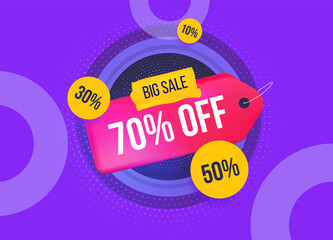Big sale. The concept of the template banner. Lable With a 70 percent and other discounts. Bright horizontal banner for social networks