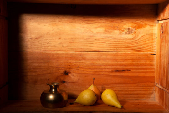 Golden Pears In A Rustic Box