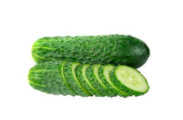 Fresh gherkin cucumber close-up isolated on white background.