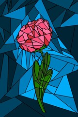 Peony tulip on a geometric background. In stained glass design.  - 432724594