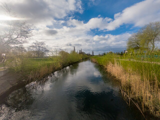 River bank of Radunia in Pruszcz Gdanski, Poland.