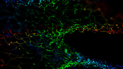Futuristic abstract mesh. Wave with the connection of luminous points and lines.Big data. Digital technologies.  3d rendering. 4k.