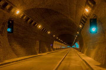 Inside the Devil's Slide tunnel. California State Route 1, Pacifica and Montara, California, USA.
