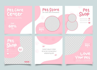 Pet shop social media post template design with photo collage.