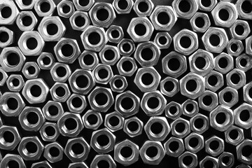 Hardware bolts and nuts top view background