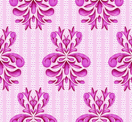 Classic pattern for luxury interior decoration and trendy print for fabrics. Texture processing of elements of the Baroque style. Symmetrical arabesques in a seamless background