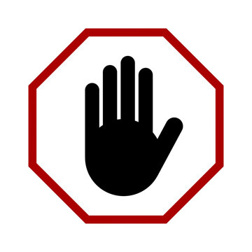 Stop Hand Block Octagon Sign or Adblock or Do Not Enter or Forbidden Icon. Vector Image.
