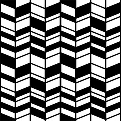 Abstract black and white seamless pattern. Background texture. Irregular geometrical shapes parallelogram, rhomb. Chevron zigzag print, wrapping paper, wallpaper, textile, fabric, surface textures.