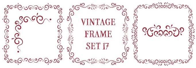 Vintage frame set 17 vector set. Rectangle shaped retro style decoration to use for wedding cards, invitations, menu, label, book decoration and page dividers.