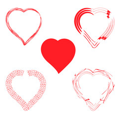 Collection of hearts Empty heart shape for design Doodle, font vector illustration Isolated on white background