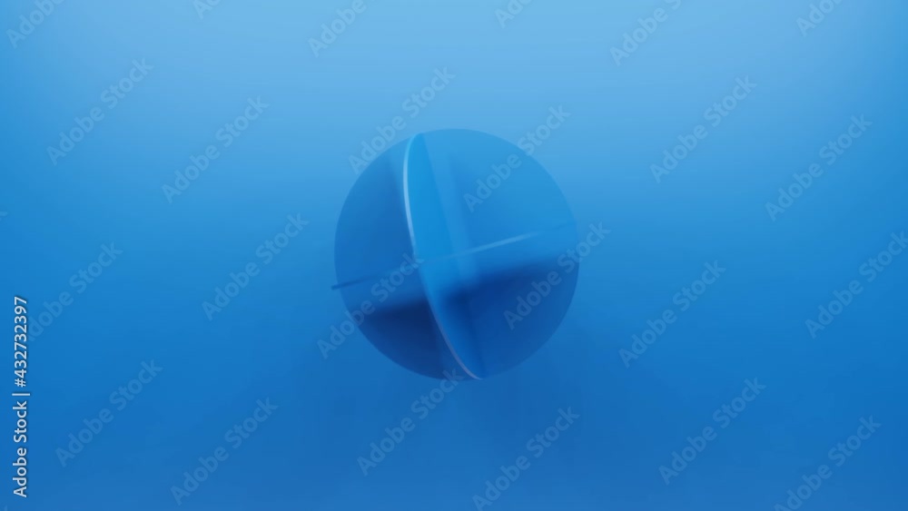 Wall mural abstract blue round geometric shape rotates in random direction. 3d rendering simple seamless loop a
