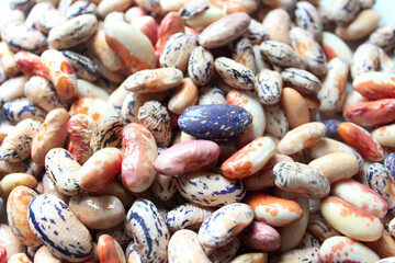 Colorful beans close-up. Bean mix for backgrounds or textures. Assorted dried beans close up. Multicolored mixed dried beans.