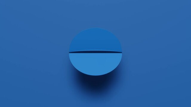 Abstract blue round geometric shape rotates in random direction. 3d rendering simple seamless loop animated background