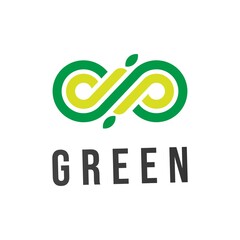 Abstract vector green infinity business logo loop with leaves,bio eco organic icon,timeless sign,symbol endless,pictogram eternity.Design template brand company graphic technology element.
