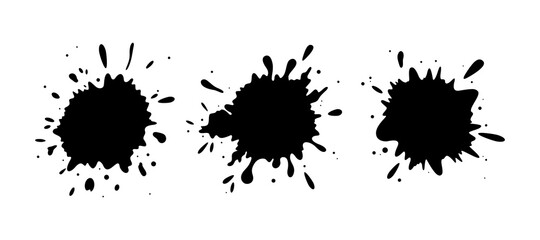 Grungy silhouettes of ink drops. Stains frames isolated in white background. Flat vector illustration
