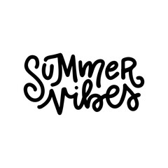 Summer vibes - hand written lettering for poster, card, photo overlay. Linear hand drawn text Isolated on white background. Vector illustration.
