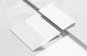 Three fold - trifold brochure mock up isolated on modern white background. 3D illustration