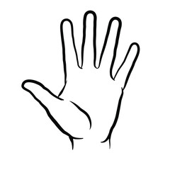 Palm side view of the hand, simplified version. Flat vector line drawing isolated on white background, EPS 8.