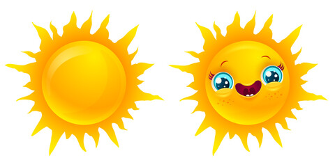 Vector illustratuon of sun in kawaii style.