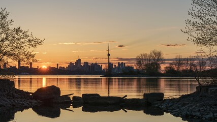 Early morning view of Toronto from HumberBay Park in Ontario, Canada