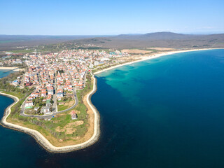 Fototapeta premium Aerial view of town of Primorsko, Bulgaria