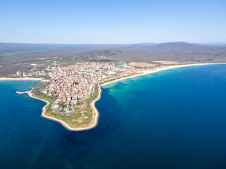 Fototapeta premium Aerial view of town of Primorsko, Bulgaria