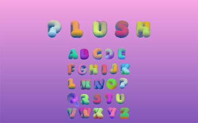 English fluffy alphabet in 3d style. Creative vector font design. Creative set of three-dimensional alphabet with the ability to change the color. Plump, plush alphabet