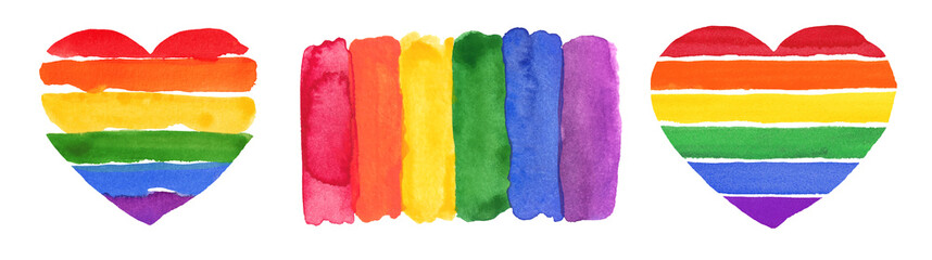 Fototapeta premium Watercolor Hand Painted Colorful Rainbow Set. Vector Pride Flag Isolated