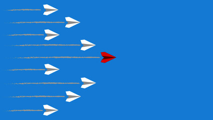business competition concept, leadership concept.success concept
vector design group of white planes and red plane leading them on blue background. Vektor EPS 10.