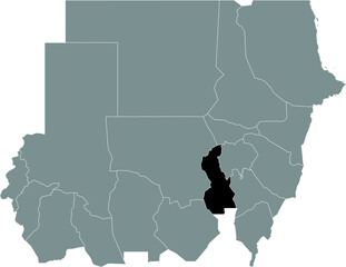 Black highlighted location map of the Sudanese White Nile state inside gray map of the Republic of Sudan