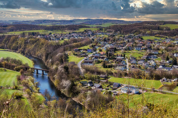 Aerial view of Windeck-Obernau near Rosbach on the river Sieg.