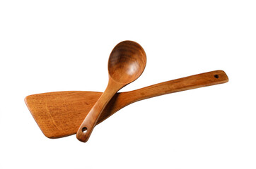 Wooden eco-friendly tableware. Bamboo spatula and spoon for cooking in different projections.