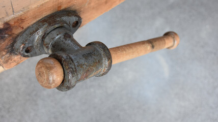 old rusty key on wood