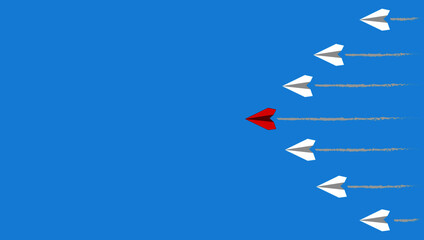 business competition concept, leadership concept.success concept
vector design group of white planes and red plane leading them on blue background. Vector design EPS 10.