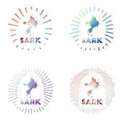 Sark low poly sunburst set. Logo of island in geometric polygonal style. Vector illustration.