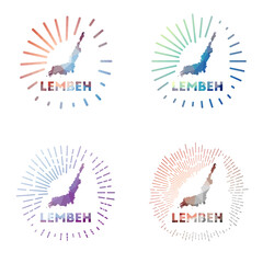 Lembeh low poly sunburst set. Logo of the island in a geometric polygonal style. Vector illustration.