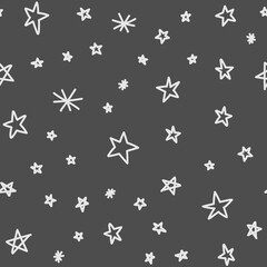 Hand drawn stars seamless pattern. Monochrome texture background of star doodle illustrations.