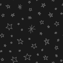 Hand drawn stars seamless pattern. Monochrome texture background of star doodle illustrations.