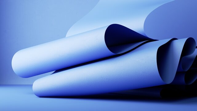 3d render, abstract fashion background with blue folded paper or textile ribbon - Powered by Adobe