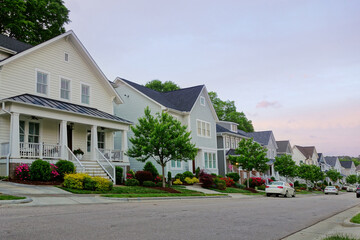 New homes on a quiet street in Raleigh NC