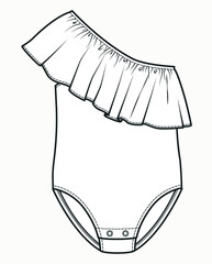 Swimsuit technical drawing. Swimsuit fashion flat sketch.