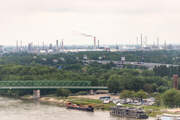 Obraz premium Bratislava. Slovakia. May 2019. Industrial Bratislava in spring. Huge industrial production on the entire horizon. Construction cluster in Slovakia.