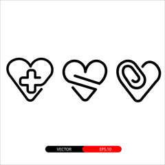 Heart Icons Line isolated on White Background. Flat Vector Icon Design Template Elements.