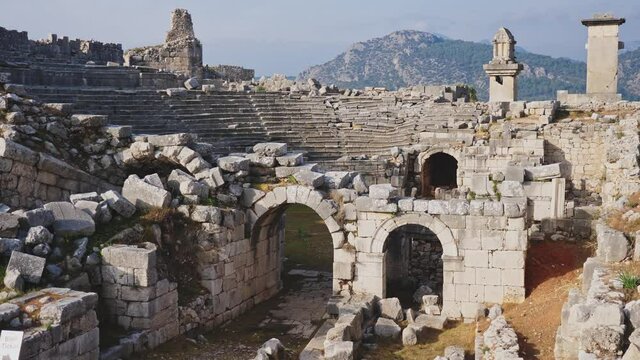 Impressive view of remains of antique theater of Xanthos, Turkey, Antalya Province